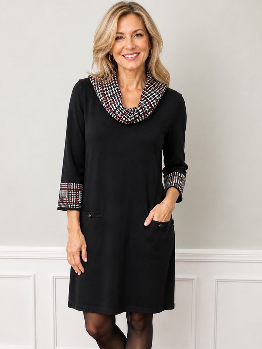 Eliza J Black Dress with Red and White Accents
